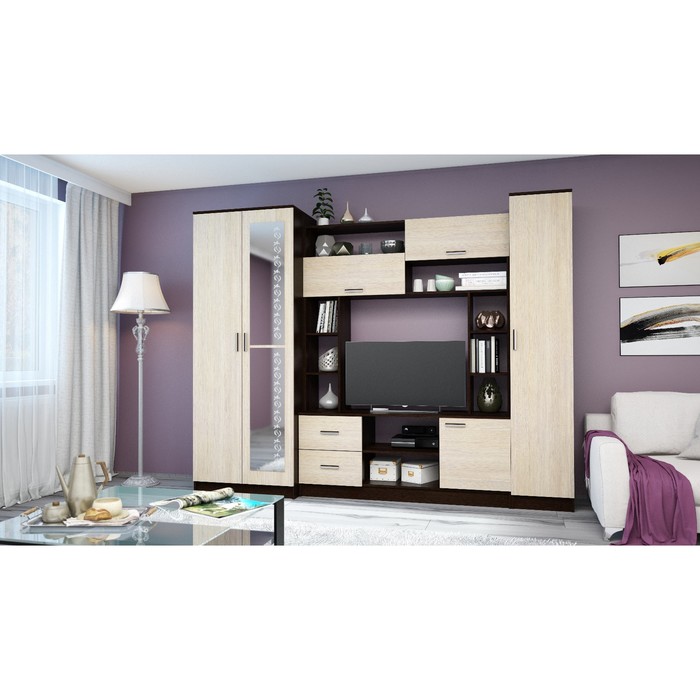 Гостиная "Гамма 2", 2700х540х2100 мм, цвет венге/ясень шимо светлый