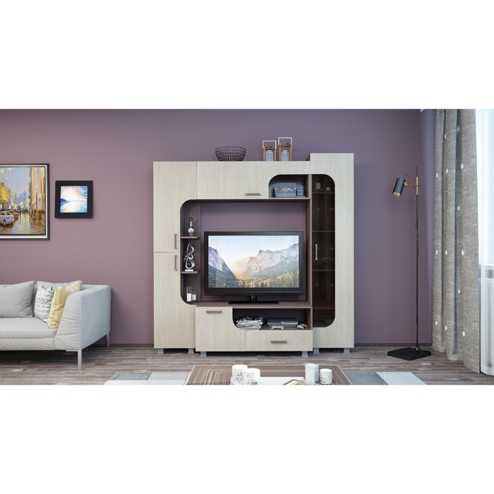 Гостиная "Денс", 1850х450х1820 мм, цвет ясень шимо тёмный/ясень шимо светлый