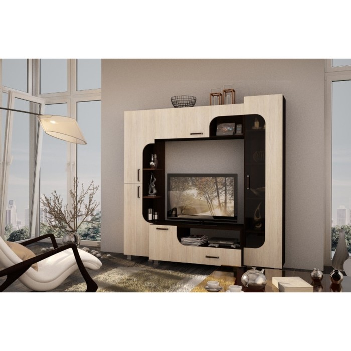 Гостиная "Денс", 1850х450х1820 мм, цвет венге/ясень шимо светлый