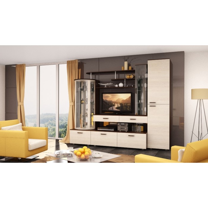 Гостиная "Джаз" с пеналом, 2550х570х2100 мм, цвет венге/ясень шимо светлый