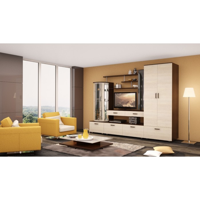 Гостиная "Джаз" со шкафом, 2800х570х2100 мм, цвет венге/ясень шимо светлый