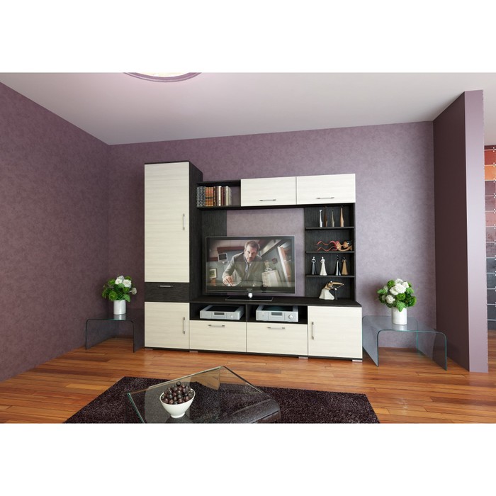 Гостиная "Домино", 2200х450х2040 мм, цвет венге/ясень шимо светлый