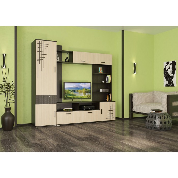 Гостиная &quot;Домино&quot;, 2200х450х2040 мм, фотопечать, цвет венге/ясень шимо светлый