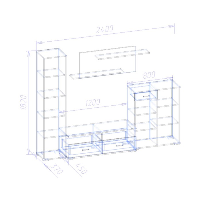 Гостиная "Карина", 2400х450х1820 мм, цвет ясень шимо тёмный/сандал/венге