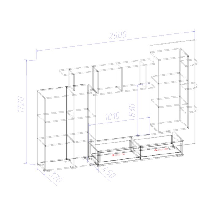 Гостиная "Квадро", 2600х450х1720 мм, цвет ясень шимо тёмный/сандал