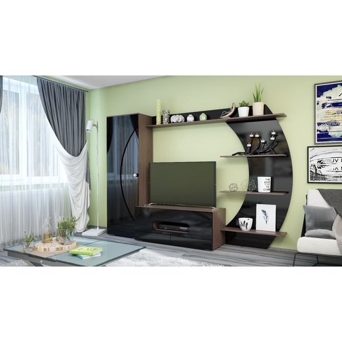 Гостиная &quot;Ларго&quot;, 2630х450х1820 мм, цвет ясень шимо тёмный/черный глянец