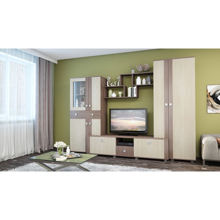 Гостиная &quot;Люкс-М&quot;, 2800х450х2020 мм, цвет ясень шимо тёмный/ясень шимо светлый