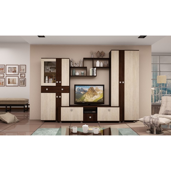 Гостиная &quot;Люкс-М&quot;, 2800х450х2020 мм, цвет венге/ясень шимо светлый