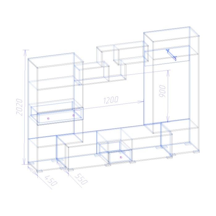 Гостиная "Люкс-М", 2800х450х2020 мм, цвет венге/ясень шимо светлый
