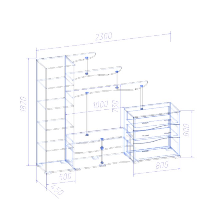 Гостиная "Милтон", 2300х450х1820 мм, цвет ясень шимо тёмный/ясень шимо светлый