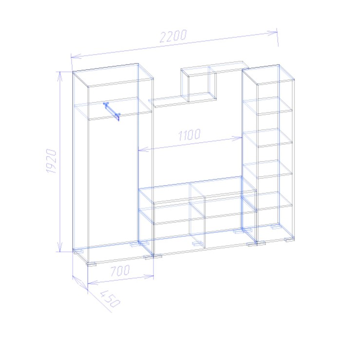 Гостиная "Оптима 2", 2200х450х1920 мм, цвет венге/ясень шимо светлый