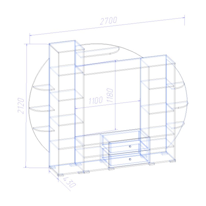 Гостиная "Орбита", 2700х430х2120 мм, цвет венге/ясень шимо светлый