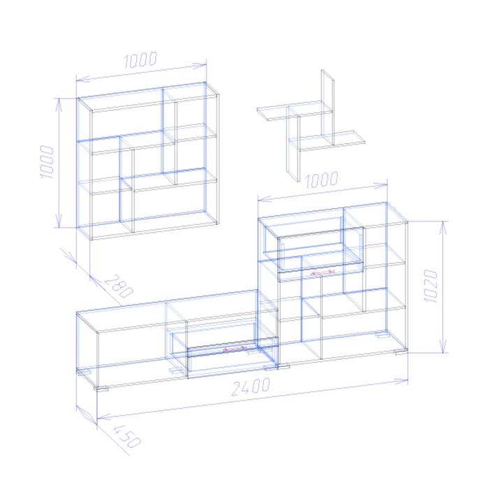 Гостиная "Фентези", 2400х430х2000 мм, цвет венге/ясень шимо светлый