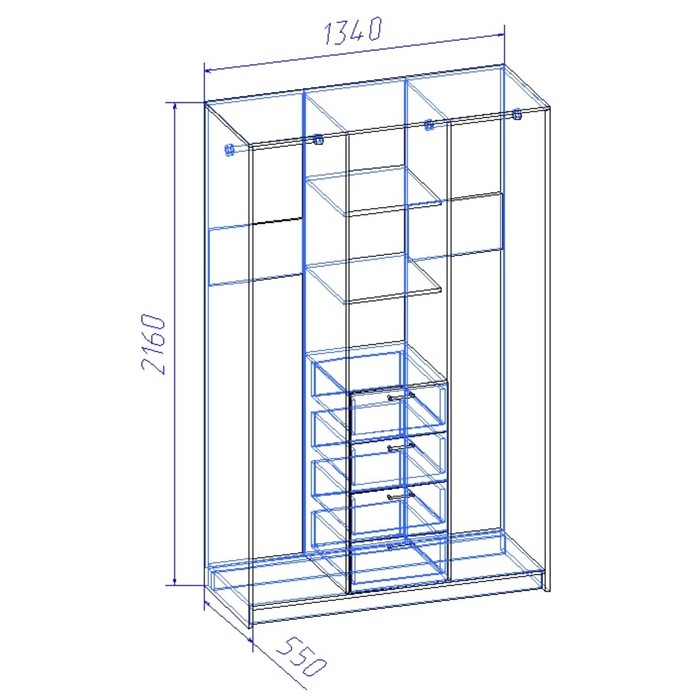 Шкаф "Комфорт 4", 1340х550х2160 мм, цвет венге/ясень шимо светлый