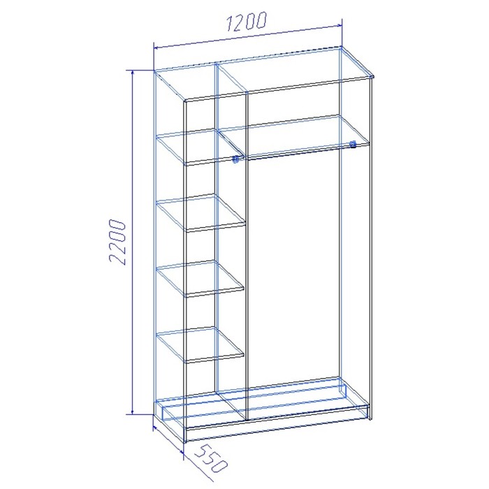 Шкаф "Комфорт 6", 1200х550х2200 мм, цвет ясень шимо светлый