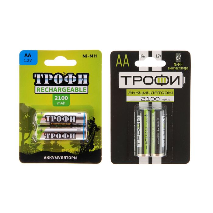 Аккумулятор "Трофи", АА, HR6-2BL, 2100 mAh, блистер, 2 шт.