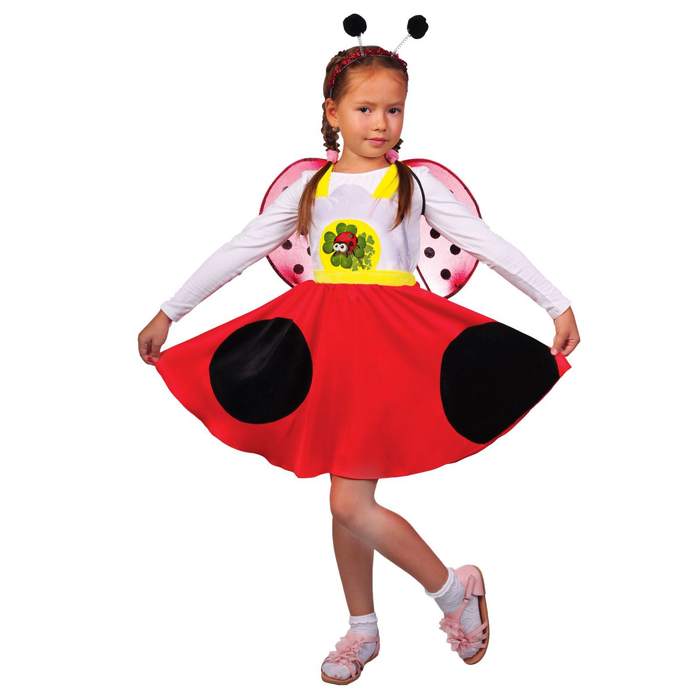 Карнавальный костюм "Божья коровка с ромашкой", сарафан, ободок, крылья, р-р 28, рост 98-104 см