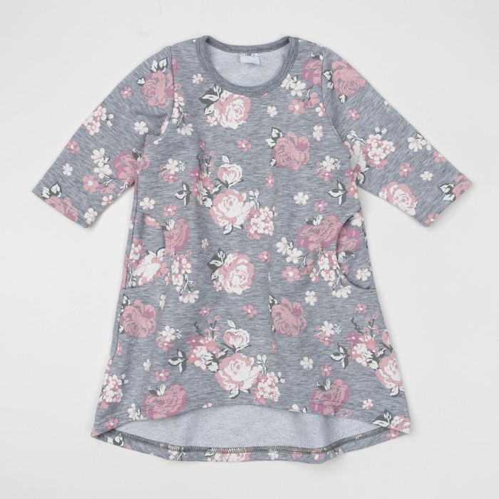 Платье для девочки ЦВЕТЫ, рост 92 см, цвет серый ОП-102ССЦ_М
