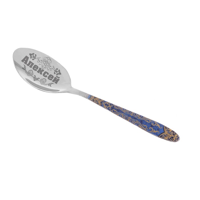 Ложка на открытке с деколью "Алексей"