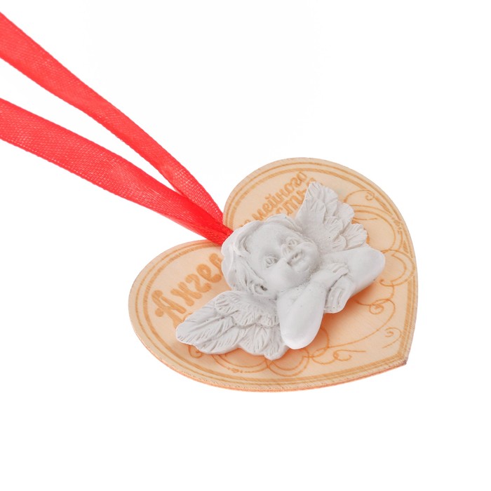 Талисман на деревянной подложке "Ангел на счастье"