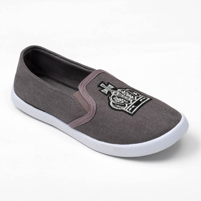 Слипоны "KAFTAN" женские с нашивкой "Корона", серая джинса, 38 р-р