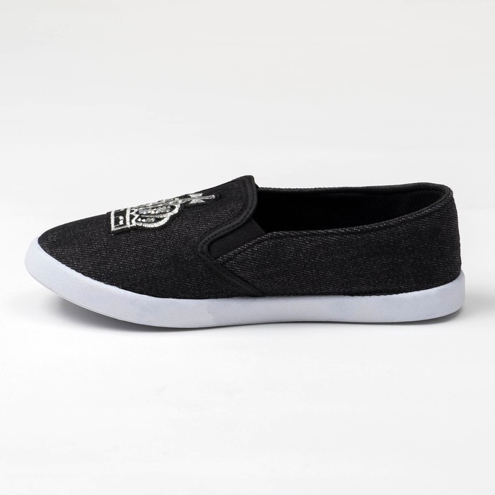 Слипоны "KAFTAN" женские с нашивкой "Корона", черная джинса, 40 р-р