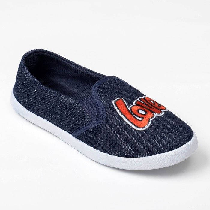 Слипоны "KAFTAN"женские с нашивкой "LOVE", темно синяя джинса, 37 р-р