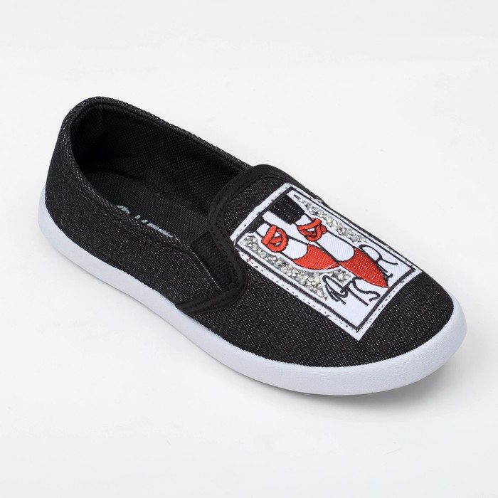 Слипоны "KAFTAN" женские с нашивкой "Туфли", черная джинса, 40 р-р