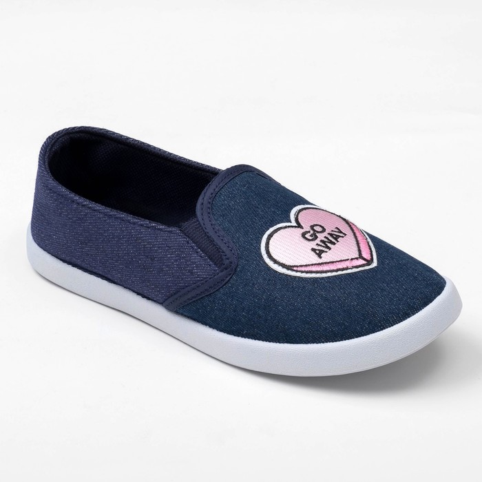 Слипоны "KAFTAN" женские с нашивкой "Сердце", темно синяя джинса, 41 р-р