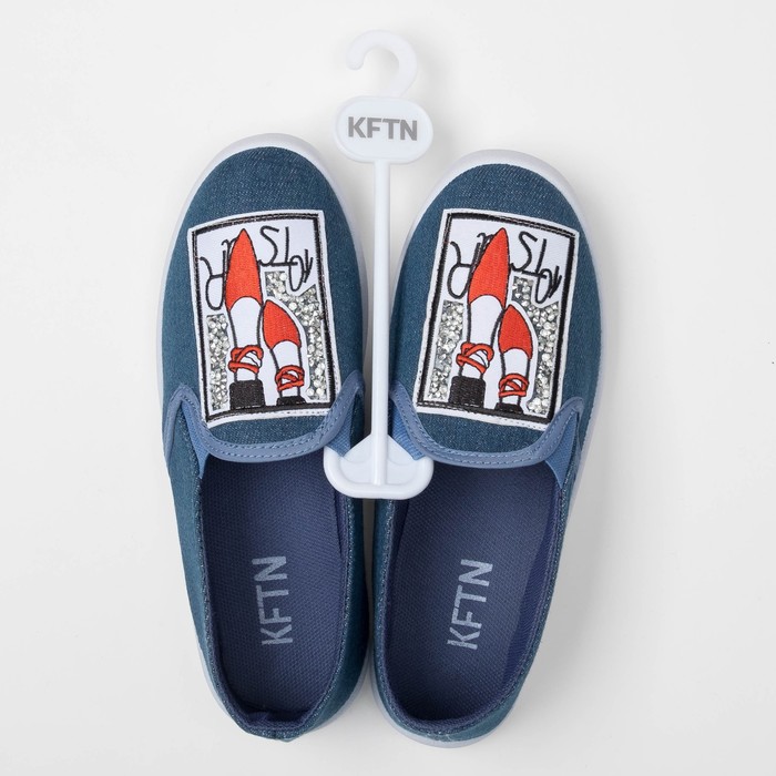 Слипоны "KAFTAN" женские с нашивкой "Туфли", синяя джинса, 38 р-р