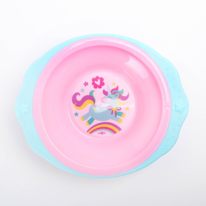 Набор детской посуды «Волшебная пони», 3 предмета: тарелка на присоске 250 мл, ложка, вилка, от 5 мес.