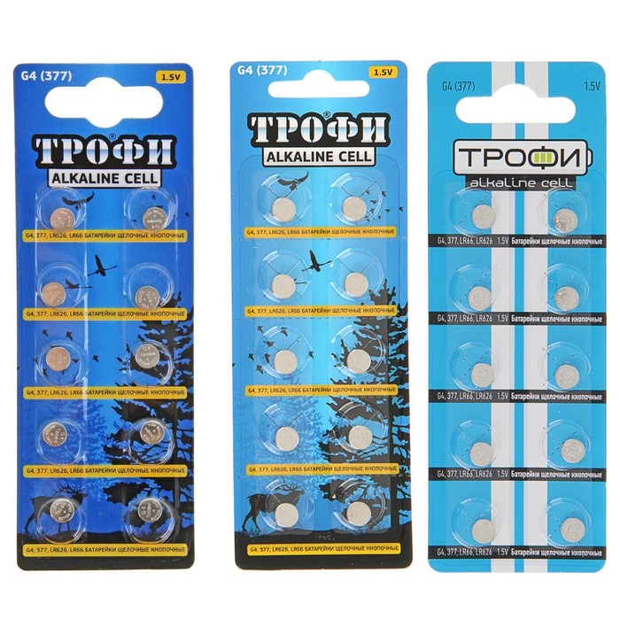 Батарейка алкалиновая "Трофи", G4 (377, LR626, LR66)-10BL, блистер, 10 шт.