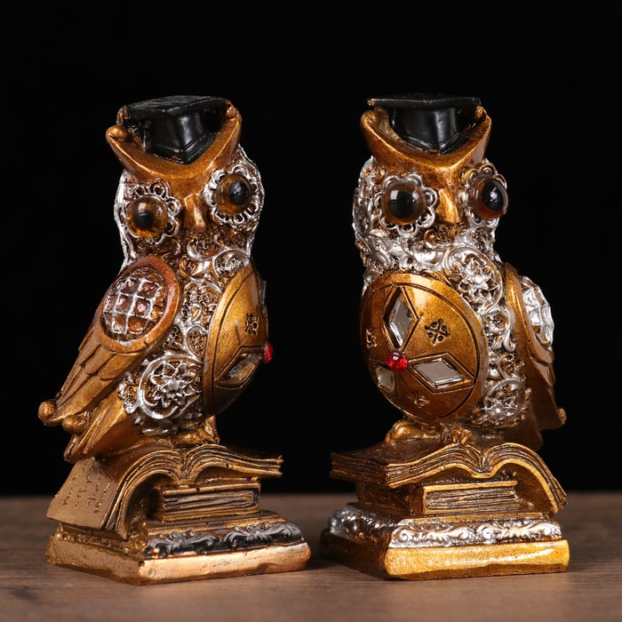 Сувенир полистоун "Мудрый филин на книгах" с зеркальными ромбами МИКС 8,8х4,5х3,9 см