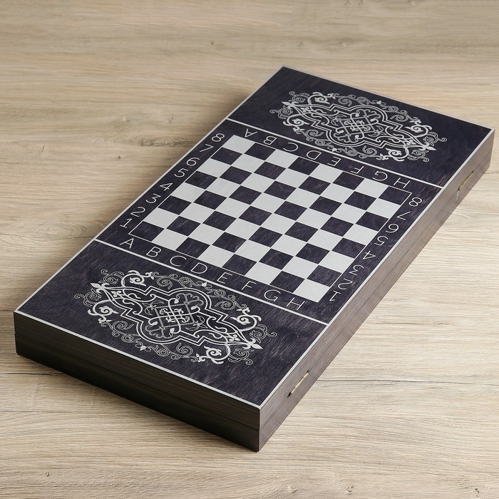 Настольная игра 3 в 1 "Орнамент": нарды, шахматы, шашки (доска дерево 60х60 см)