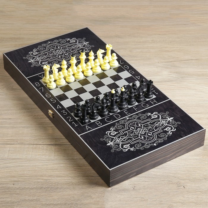 Настольная игра 3 в 1 "Орнамент": нарды, шахматы, шашки (доска дерево 60х60 см)