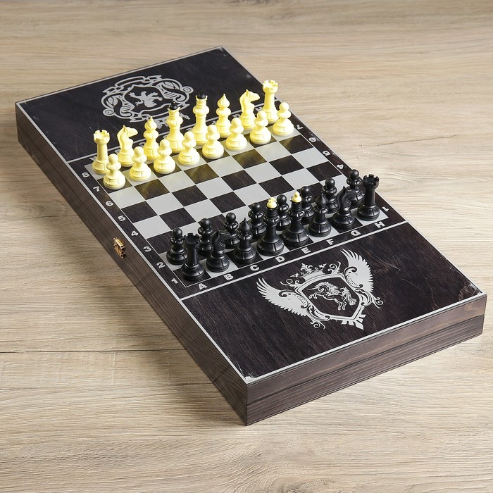 Настольная игра 3 в 1 "Рыцари": нарды, шахматы, шашки, (доска дерево 60х60 см)