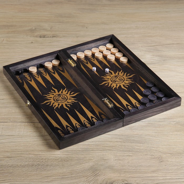 Настольная игра 3 в 1 "Черное золото": нарды, шахматы, шашки (доска дерево 40х40 см)