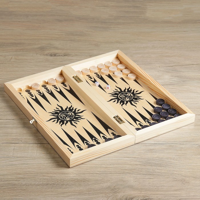 Настольная игра3 в 1"Классическая":нарды, шахматы, шашки (доска дерево 40х40 см)10,2см,5,2см