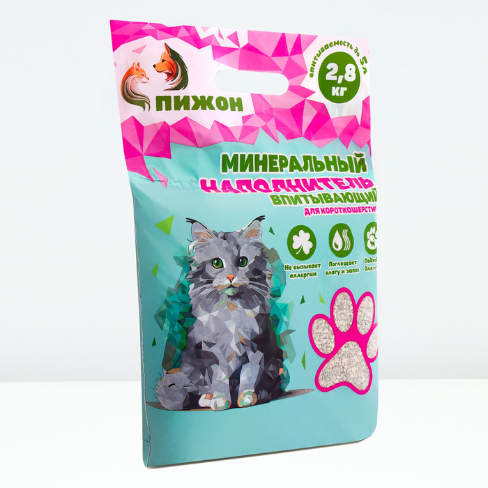 Наполнитель минеральный впитывающий &quot;Пижон&quot; для короткошерстных кошек, 5 л
