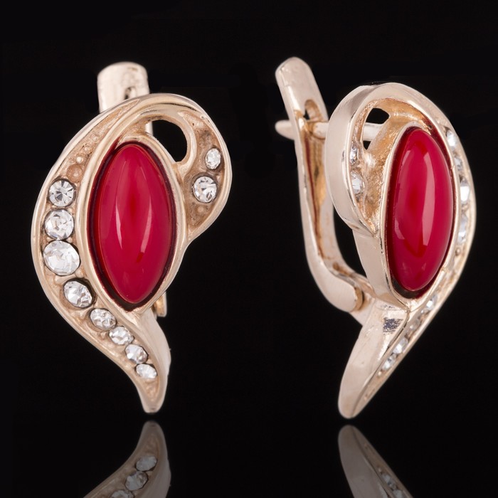 Серьги бижар "Рапсодия" коралл, цвет красно-белый в золоте