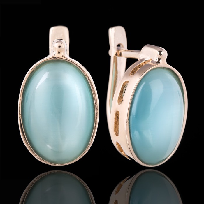 Серьги бижар "Соло", улексит, цвет голубой в золоте