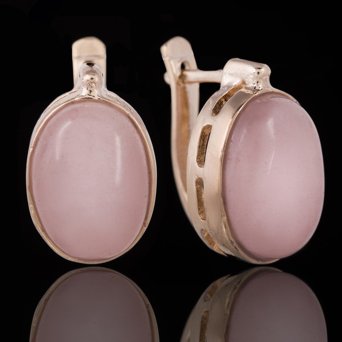 Серьги бижар "Соло", кварц, цвет розовый в золоте