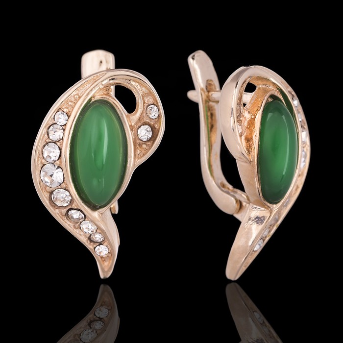 Серьги бижар "Рапсодия" хризопраз, цвет бело-зелёный в золоте