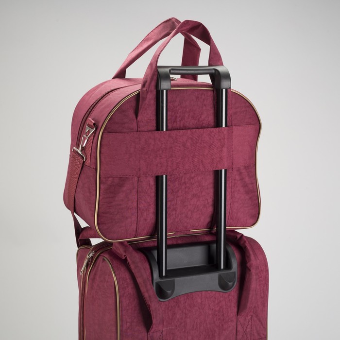 Чемодан малый с сумкой, отдел на молнии, наружный карман, цвет коричневый/бордовый