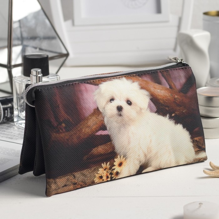 Косметичка простая «Щенок», 3 отдела на молнии