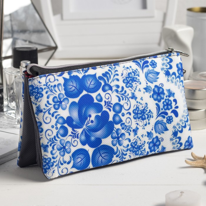 Косметичка простая «Хохлома», 3 отдела на молнии