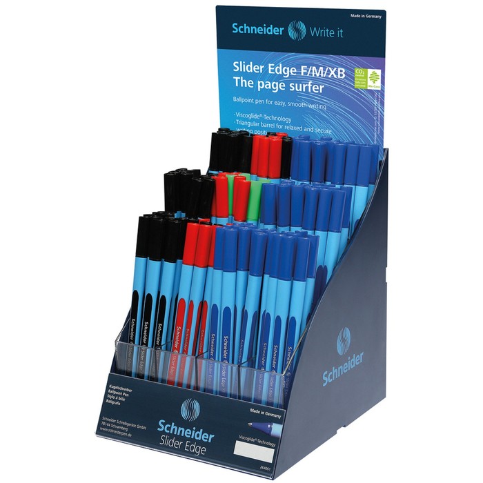 Ручка шариковая Schneider Slider Edge F/M/XB, 4 цвета, 120 штук в дисплее SiS