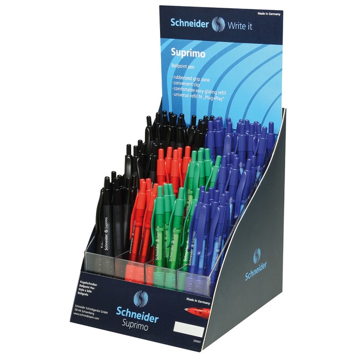 Ручка шариковая автомат Schneider Suprimo, 4 цвета, 80 штук в дисплее SiS