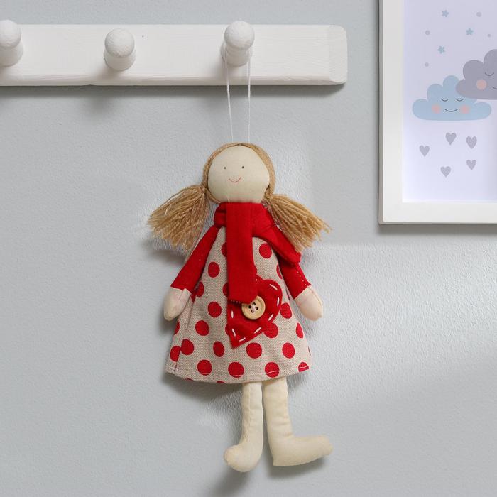 Мягкая игрушка-подвеска кукла "Люся" в шарфике, платье в горошек, цвета МИКС