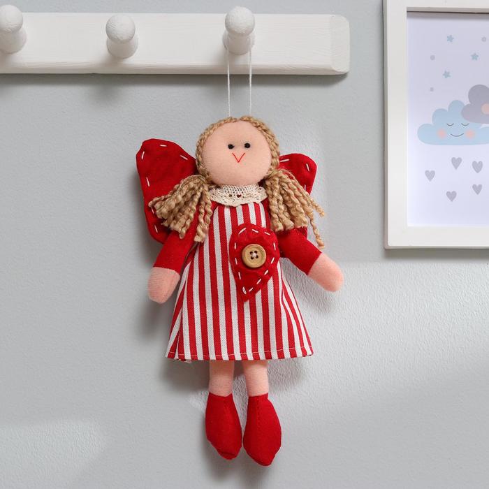 Мягкая игрушка-подвеска "Ангел", кукла, сердце с пуговкой на платье, цвета МИКС